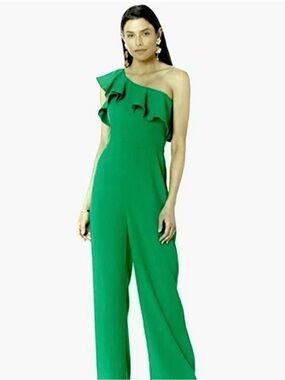 Lilly Pulitzer One-Shoulder Ruffle Wide-Leg Jumpsuit in Green